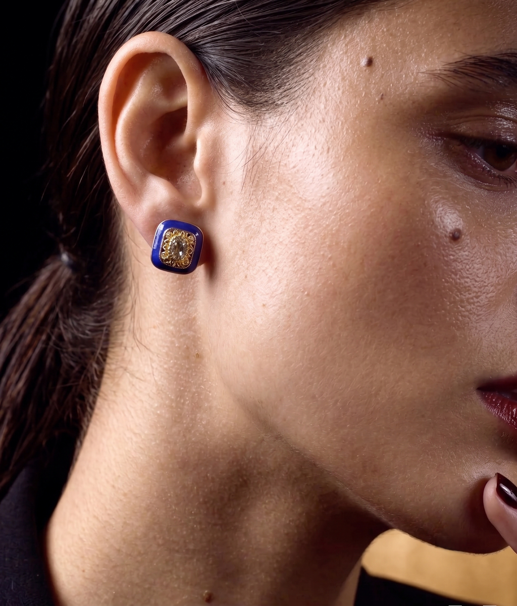Royal Blue CZ Stud Earrings | Square Cubic Zirconia Earrings for Women