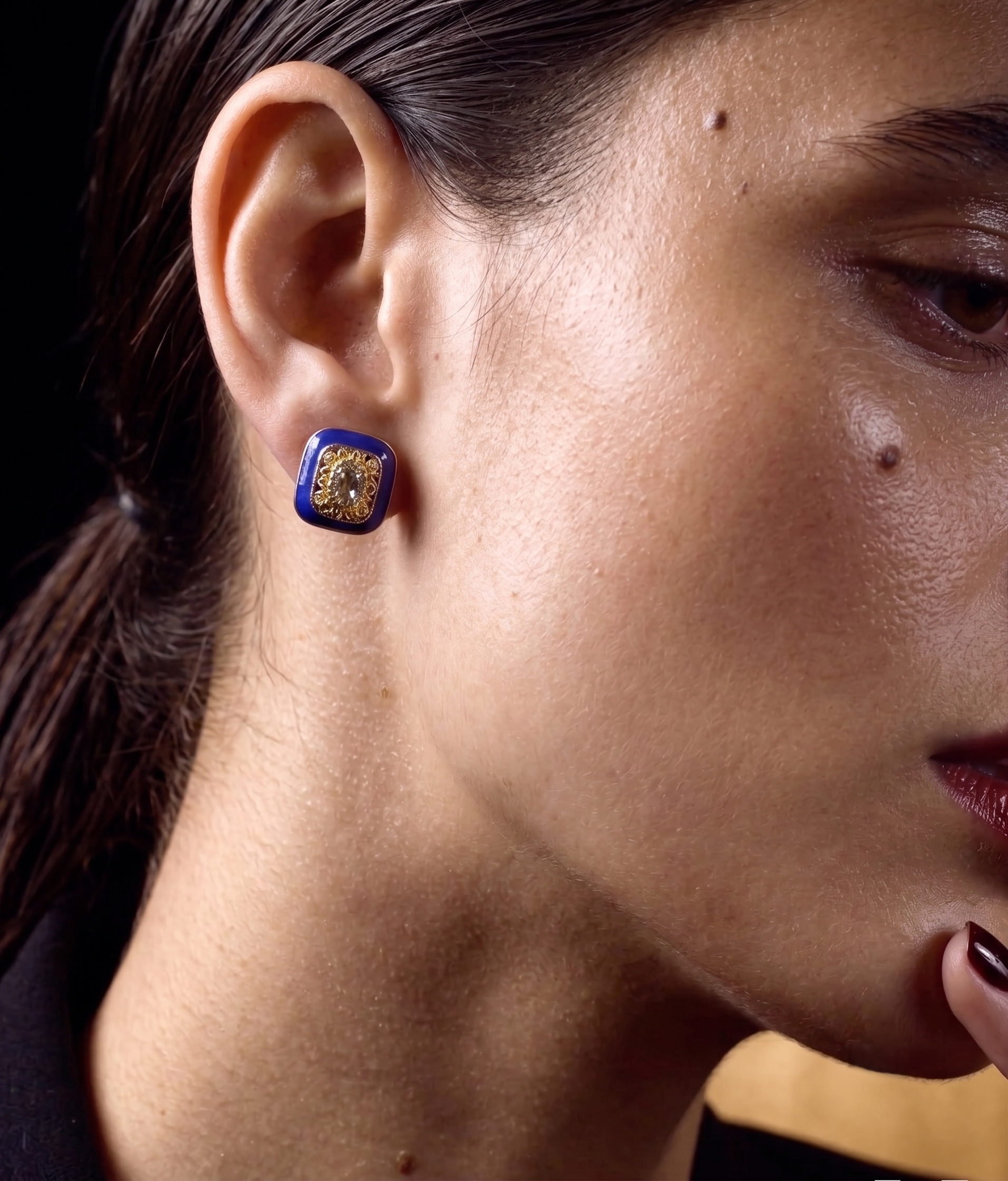 Royal Blue CZ Stud Earrings | Square Cubic Zirconia Earrings for Women