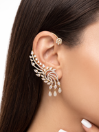 Luxury CZ Ear Cuff Earrings for Women | Statement Crystal Ear Climber Cuff | Premium Party Wear Diamond Look Earring