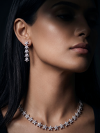 Floral Diamond Necklace & Drop Earrings Set | Luxury Flower-Inspired Statement Jewelry for Women