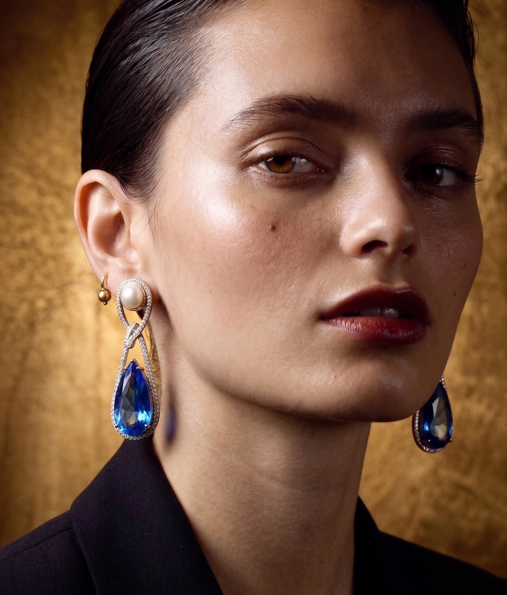 Pearl & Sapphire Blue CZ Drop Earrings for Women