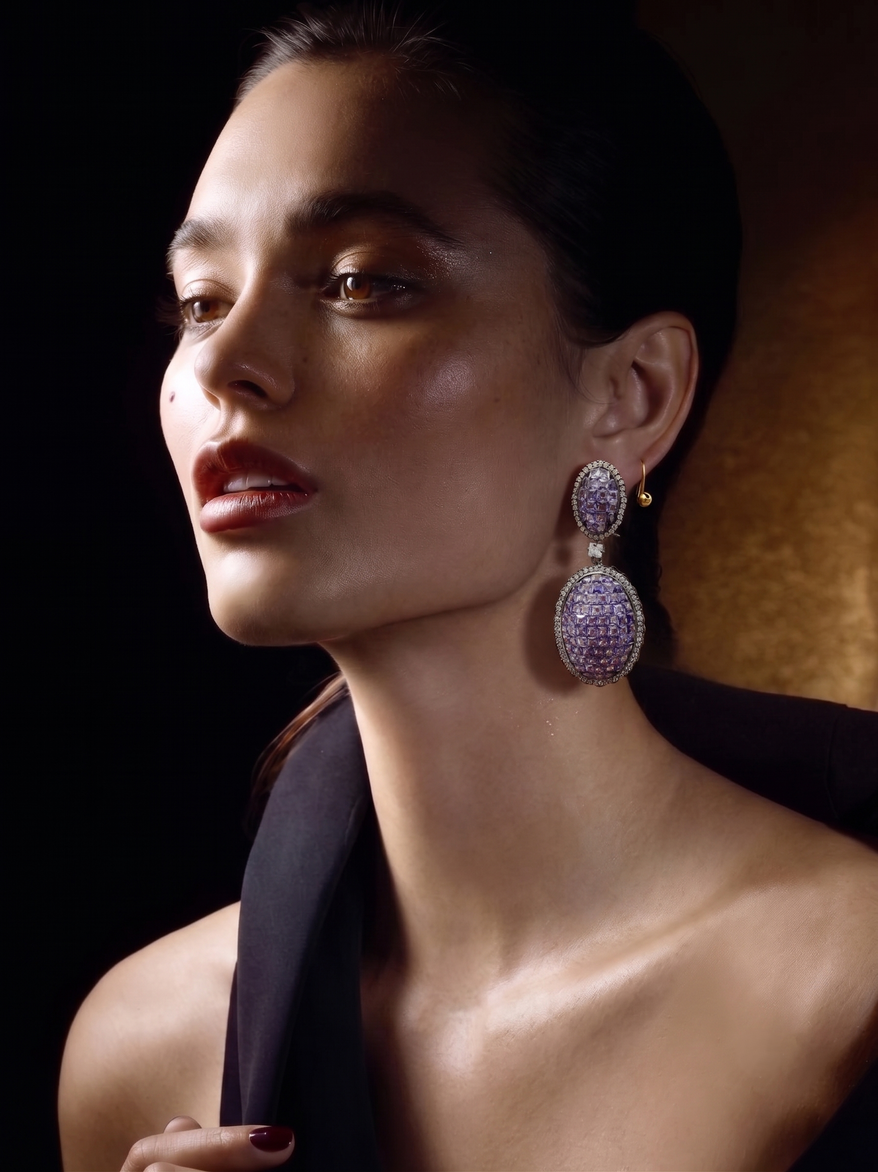 Purple Oval CZ Drop Earrings | Luxury Statement Cubic Zirconia Earrings for Women