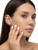 Ruby Red CZ Ear Cuff Earrings for Women | Luxury Silver Stone Ear Climber | Statement Party & Wedding Jewellery