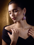 Purple Oval CZ Drop Earrings | Luxury Statement Cubic Zirconia Earrings for Women