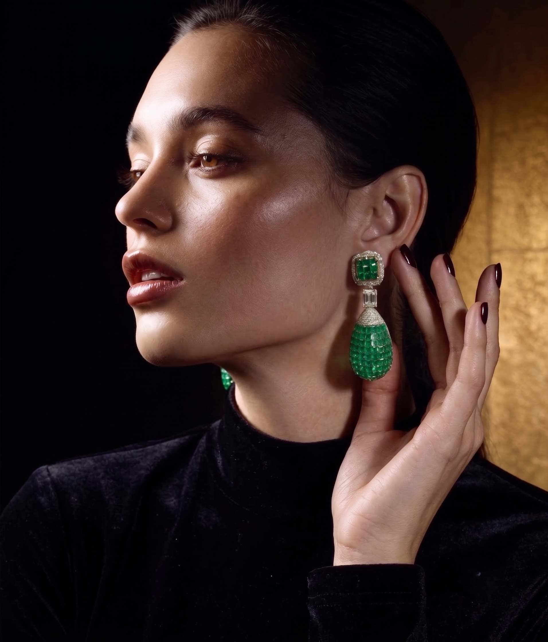 Emerald Green CZ Drop Statement Earrings