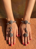 German Silver Hathphool for Women | Oxidised Silver Hand Harness Jewellery | Traditional Statement Hand Bracelet Ring Set