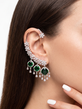 Emerald Green CZ Statement Ear Cuff for Women | Luxury Floral Crystal Ear Climber Earring