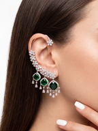Emerald Green CZ Statement Ear Cuff for Women | Luxury Floral Crystal Ear Climber Earring