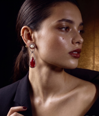 Ruby Pearl Drop CZ Earrings for Women | Luxury Statement Earrings