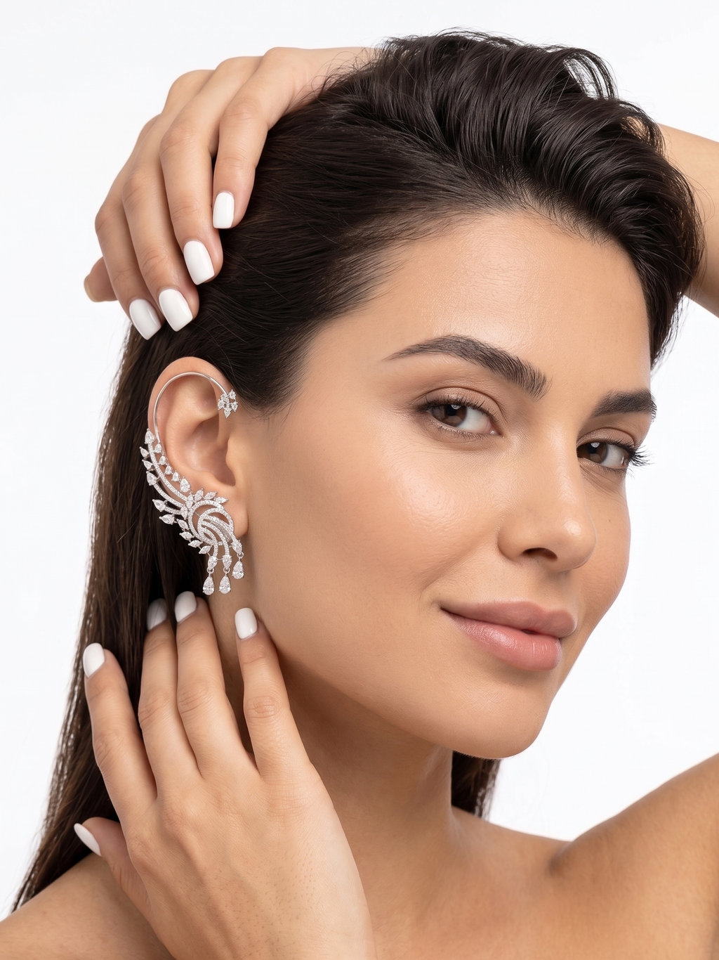 Luxury CZ Ear Cuff Earrings for Women | Statement Crystal Ear Climber Cuff | Premium Party Wear Diamond Look Earring