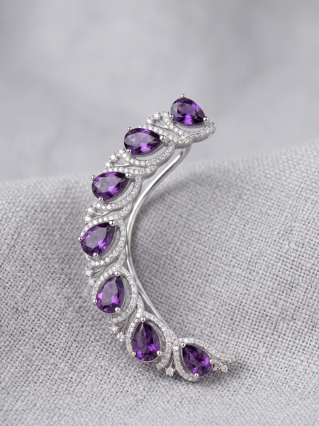 Ruby Red CZ Ear Cuff Earrings for Women | Luxury Silver Stone Ear Climber | Statement Party & Wedding Jewellery