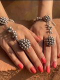 German Silver Hathphool for Women | Oxidised Silver Hand Harness Jewellery | Traditional Statement Hand Bracelet Ring Set