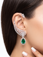 Luxury CZ Ear Cuff Earrings for Women | Statement Crystal Ear Climber with Drop Pendant | Premium Diamond Look Jewellery