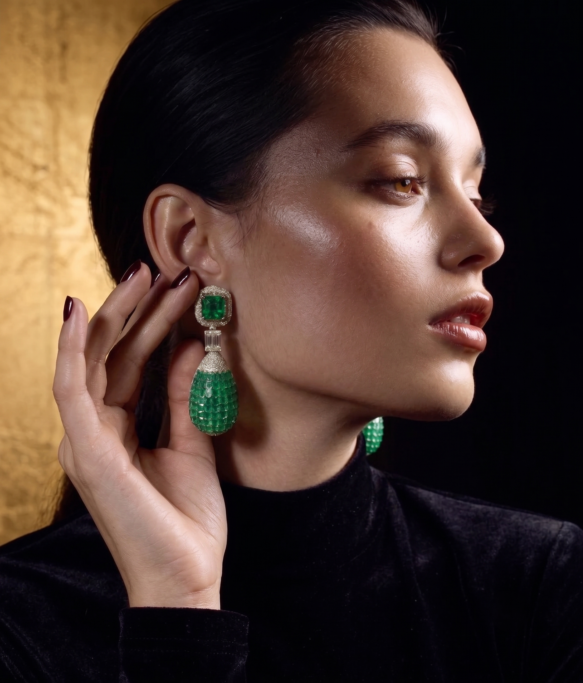 Emerald Green CZ Drop Statement Earrings