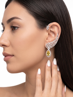 Luxury CZ Ear Cuff Earrings for Women | Statement Crystal Ear Climber with Drop Pendant | Premium Diamond Look Jewellery