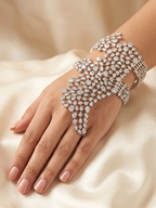 Luxury CZ Hand Harness Bracelet for Women – Cubic Zirconia Hand Cuff with Ring Bridal Jewellery