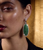 Emerald Green Oval CZ Statement Drop Earrings for Women