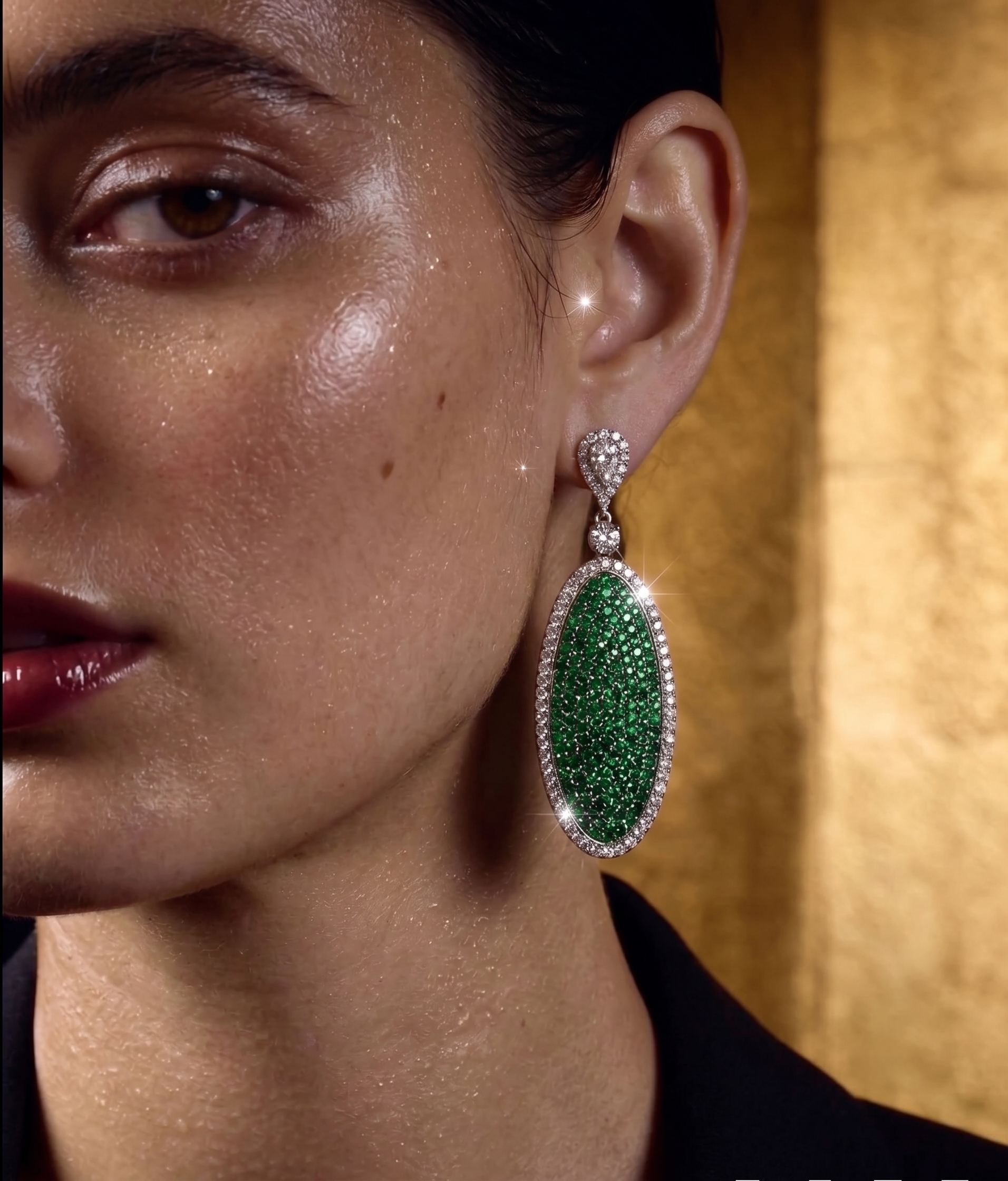 Emerald Green Oval CZ Statement Drop Earrings for Women