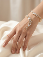 Luxe Bloom Gold CZ Hand Cuff Bracelet for Women | Gold-Tone Cubic Zirconia Statement Hand Bracelet | Party & Bridal Wear