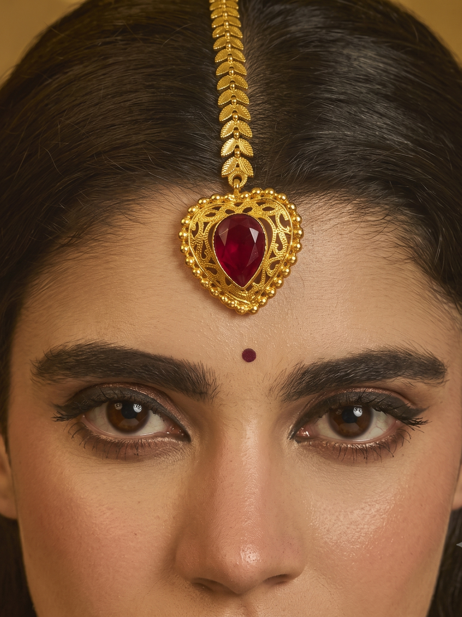 Traditional Gold-Plated Ruby Red Stone Maang Tikka for Women | Antique Filigree Bridal Matha Patti Pendant | Ethnic Wedding & Festive Jewellery