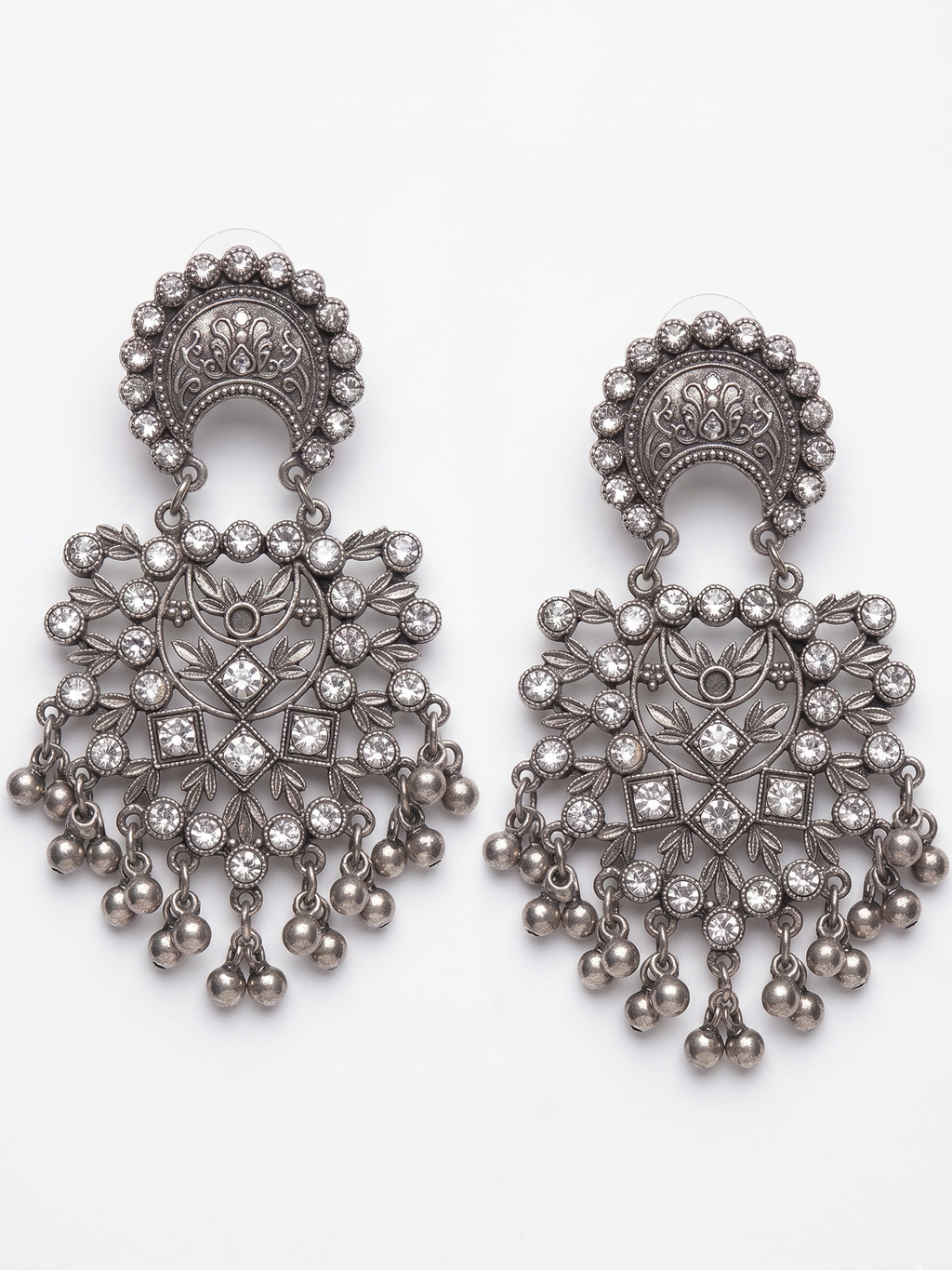Handcrafted Oxidized Silver Chandbali Earrings for Women | Traditional Boho Statement Dangle Earrings with Ghungroo Drops