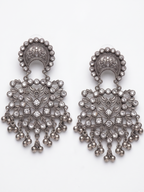 Handcrafted Oxidized Silver Chandbali Earrings for Women | Traditional Boho Statement Dangle Earrings with Ghungroo Drops
