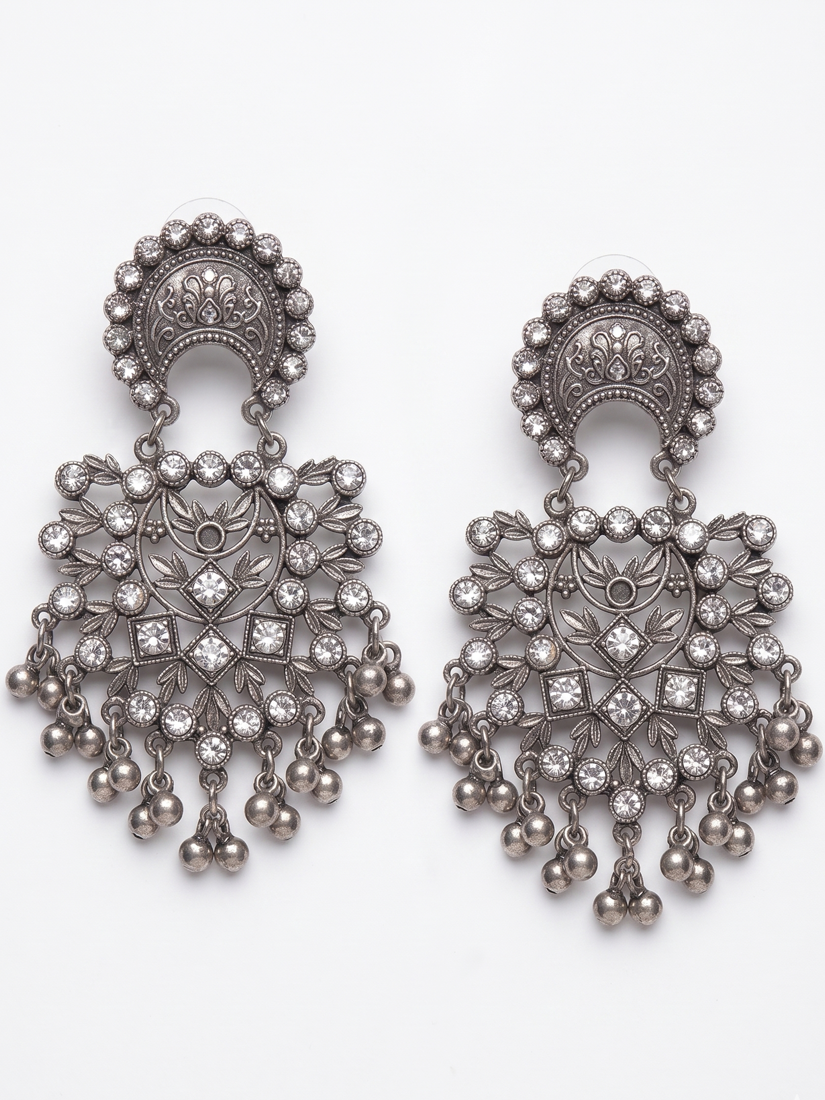 Handcrafted Oxidized Silver Chandbali Earrings for Women | Traditional Boho Statement Dangle Earrings with Ghungroo Drops