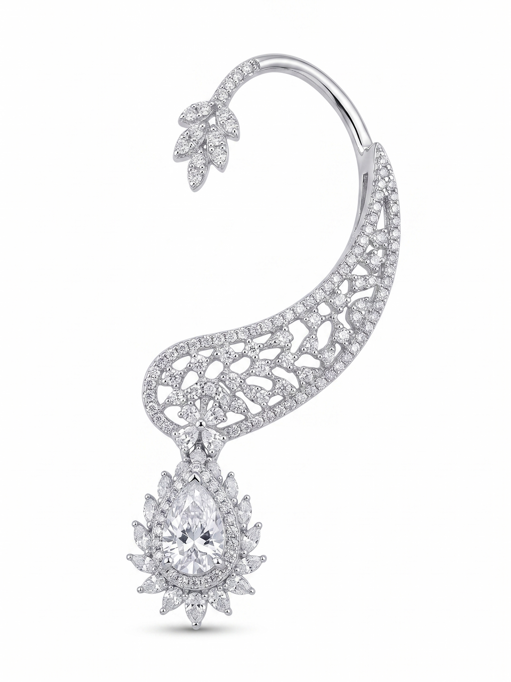 Luxury CZ Ear Cuff Earrings for Women | Statement Crystal Ear Climber with Drop Pendant | Premium Diamond Look Jewellery