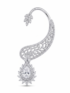 Luxury CZ Ear Cuff Earrings for Women | Statement Crystal Ear Climber with Drop Pendant | Premium Diamond Look Jewellery