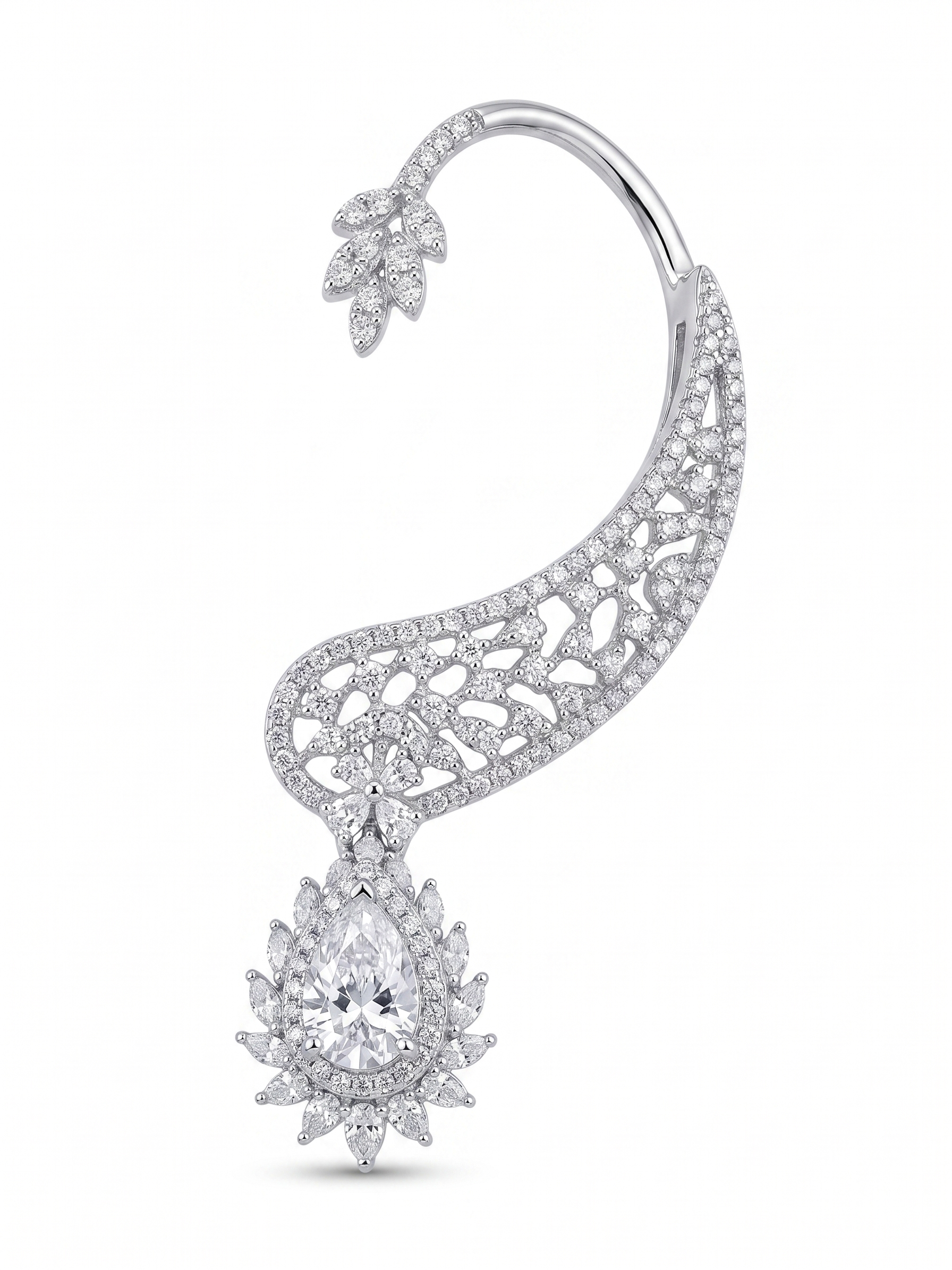 Luxury CZ Ear Cuff Earrings for Women | Statement Crystal Ear Climber with Drop Pendant | Premium Diamond Look Jewellery