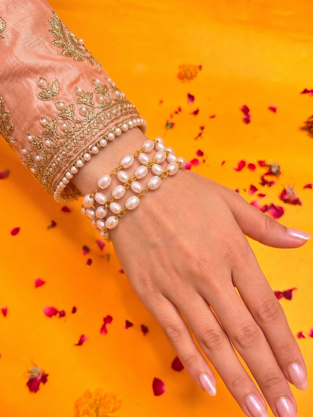 Handcrafted Pearl Rakhi Bracelet for Women | Gold-Plated Beaded Designer Rakhi | Elegant Sister Raksha Bandhan Gift
