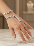 Luxury CZ Hand Harness Bracelet – Silver Finish Cubic Zirconia Hand Cuff with Finger Ring for Women