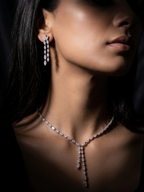 Aarohi CZ Diamond Y Necklace Set with Long Drop Earrings – Premium Bridal & Party Wear Jewelry
