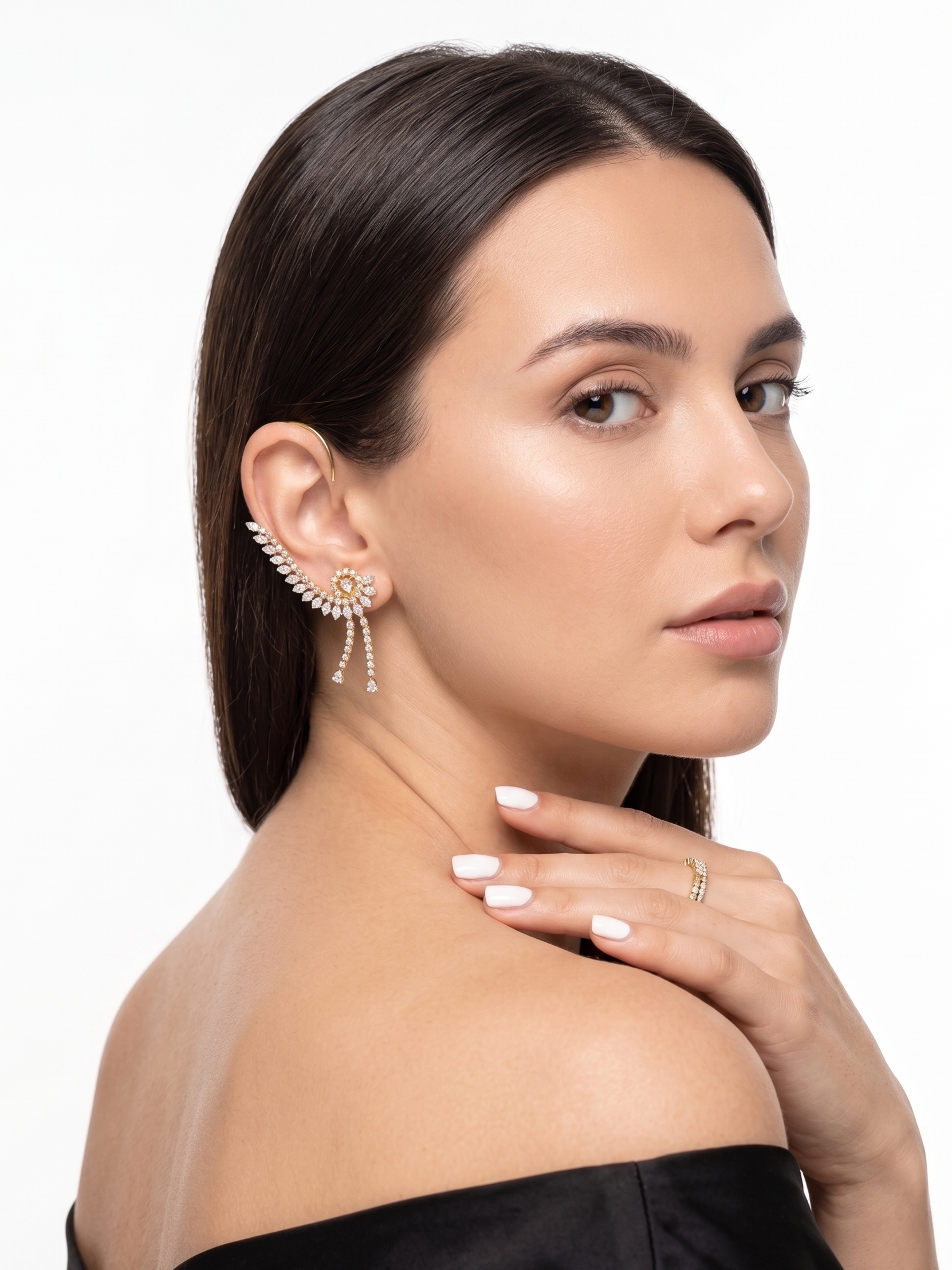 Luxury CZ Ear Cuff Earrings for Women – Gold Plated Statement Ear Climber with Cubic Zirconia Stones