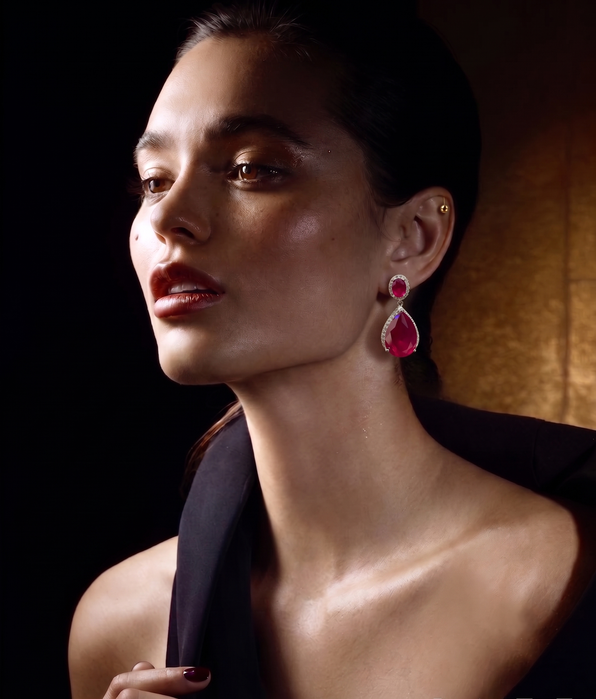 Ruby Red Pear Cut CZ Drop Earrings for Women | Luxury Statement Party Earrings