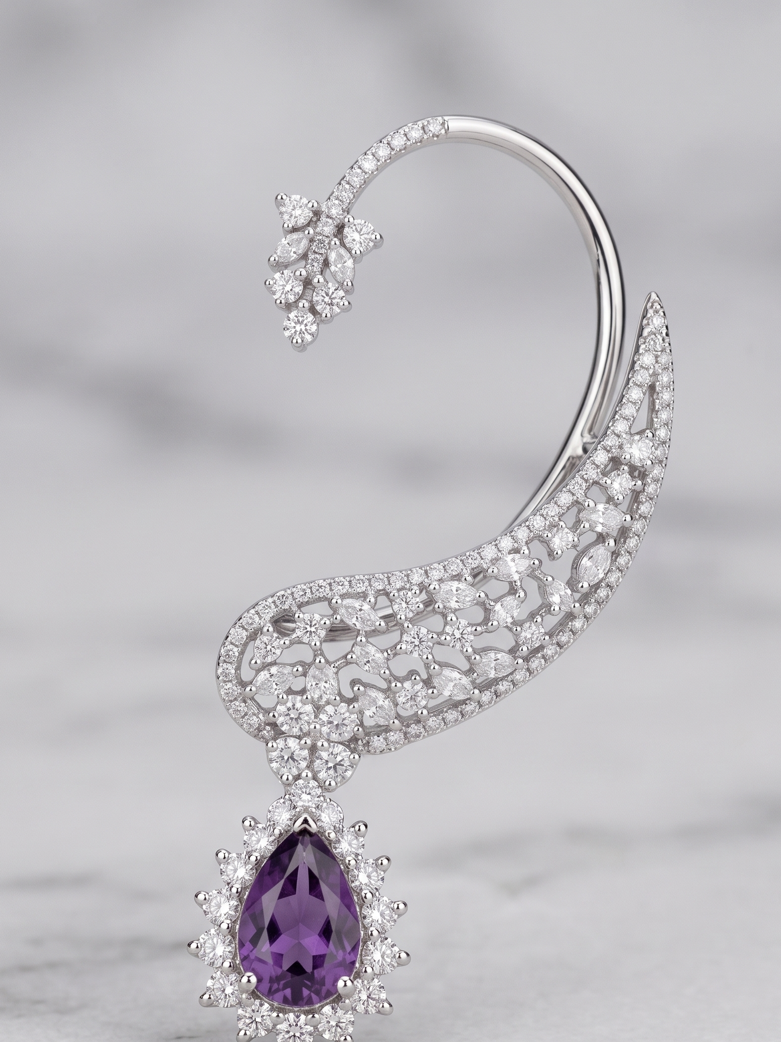 Luxury CZ Ear Cuff Earrings for Women | Statement Crystal Ear Climber with Drop Pendant | Premium Diamond Look Jewellery