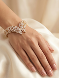 Royal Bloom Gold CZ Hand Cuff Bracelet for Women | Floral Cubic Zirconia Statement Hand Bracelet | Bridal & Party Wear