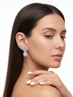 Luxury CZ Ear Cuff Earrings for Women | Statement Crystal Ear Climber with Drop Pendant | Premium Diamond Look Jewellery