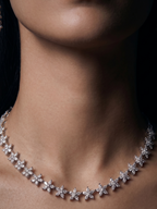 Floral Diamond Necklace & Drop Earrings Set | Luxury Flower-Inspired Statement Jewelry for Women
