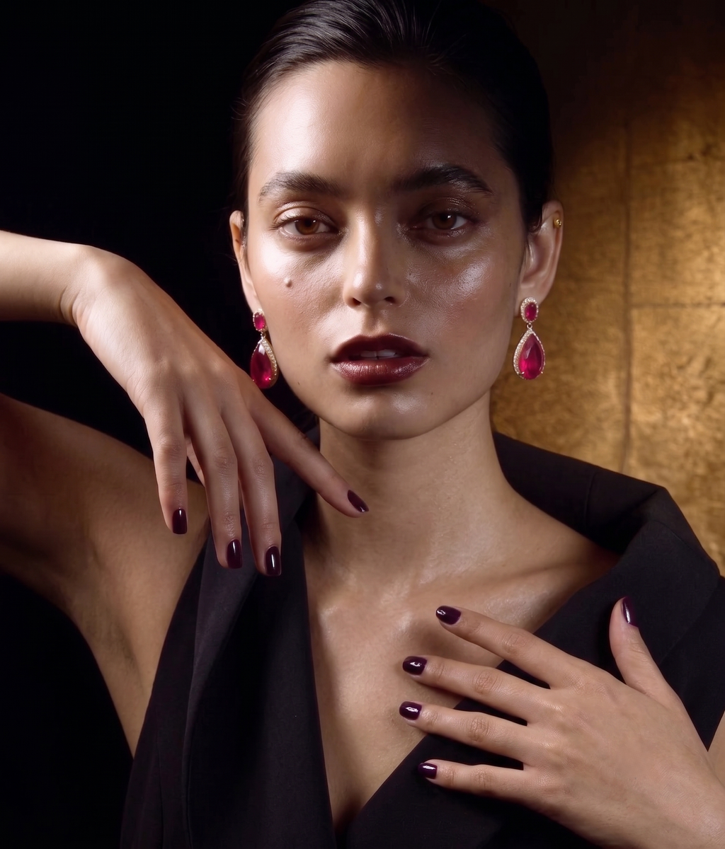 Ruby Red Pear Cut CZ Drop Earrings for Women | Luxury Statement Party Earrings