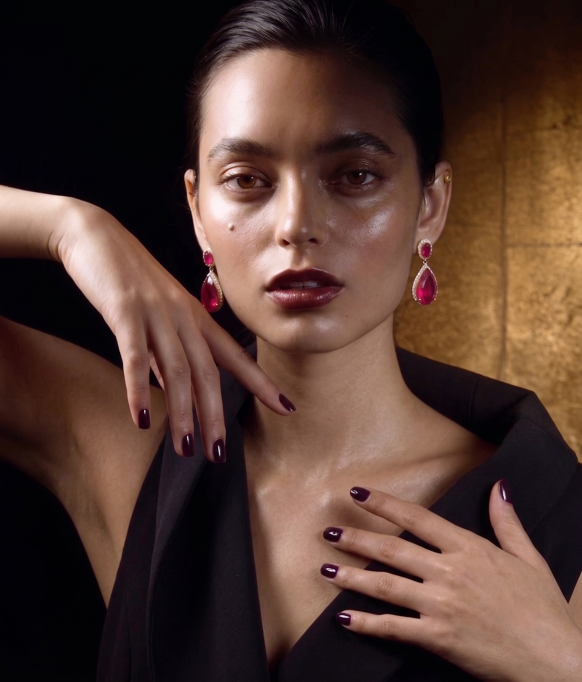 Ruby Red Pear Cut CZ Drop Earrings for Women | Luxury Statement Party Earrings