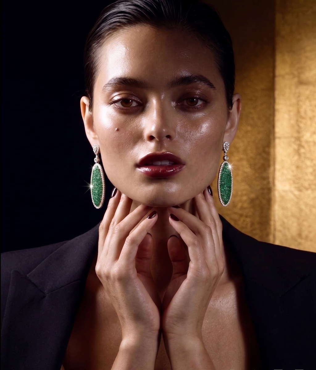 Emerald Green Oval CZ Statement Drop Earrings for Women