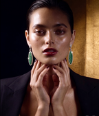 Emerald Green Oval CZ Statement Drop Earrings for Women