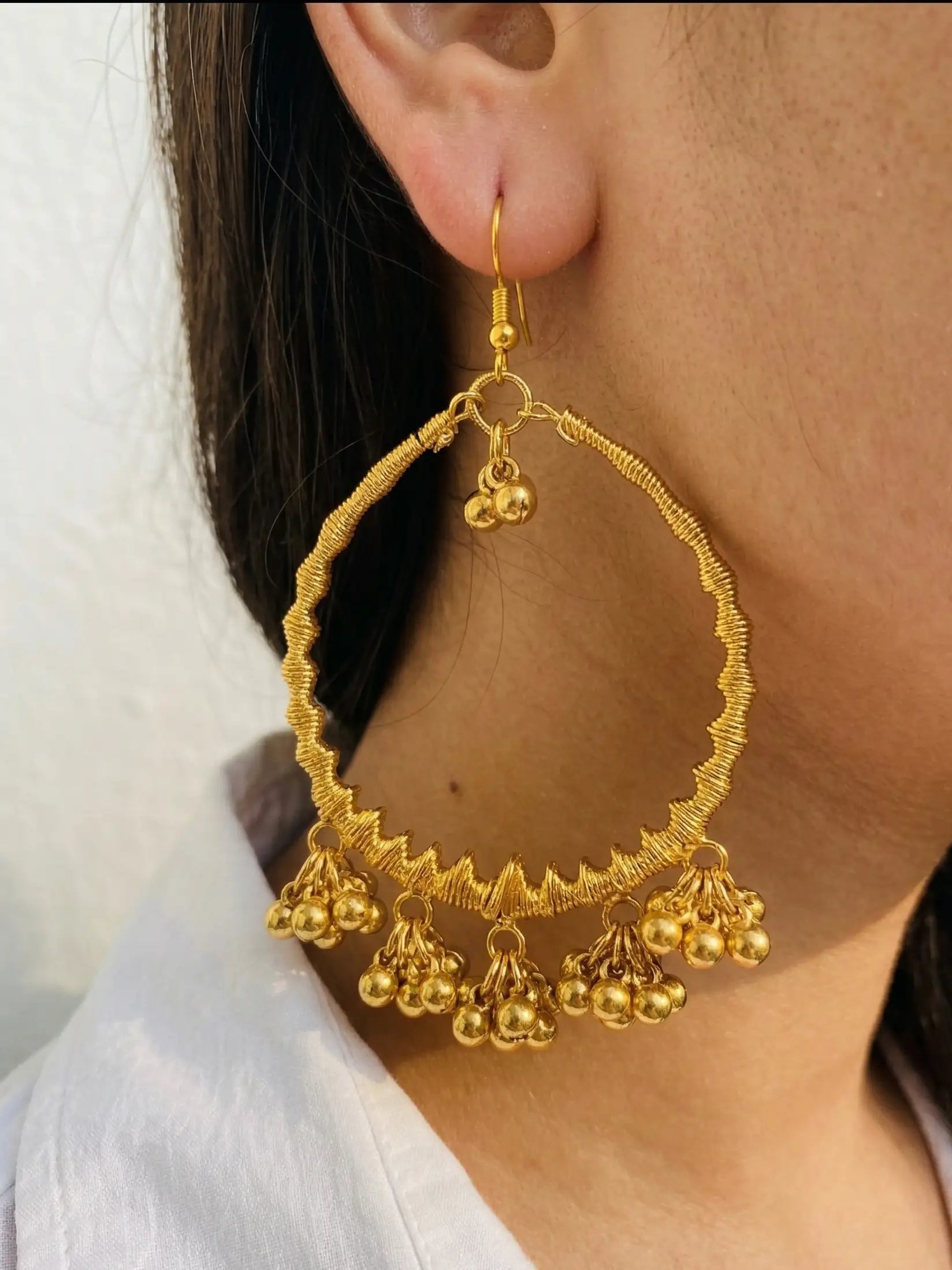 Gold Ghungroo Hoop Earrings for Women – Traditional Big Circle Earrings for Festive & Wedding Wear