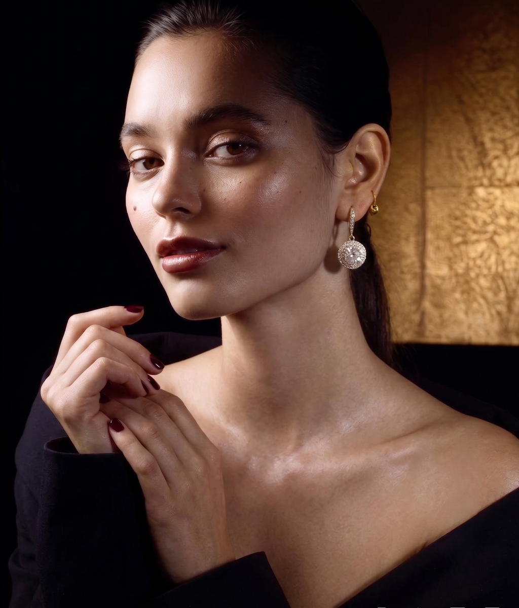 Celeste Solitaire CZ Drop Hoop Earrings – Premium Silver Finish Statement Earrings for Women