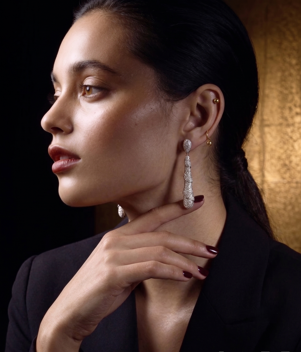 Twisted CZ Drop Earrings for Women | Silver Finish Statement Earrings