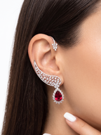 Luxury CZ Ear Cuff Earrings for Women | Statement Crystal Ear Climber with Drop Pendant | Premium Diamond Look Jewellery