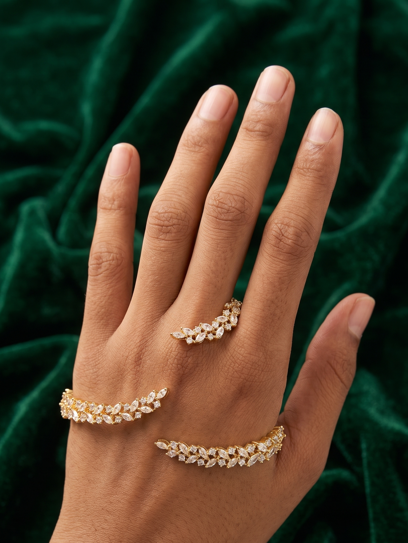 Luxe Vine Gold CZ Hand Cuff Bracelet for Women | Gold-Tone Cubic Zirconia Statement Hand Bracelet | Bridal & Party Wear