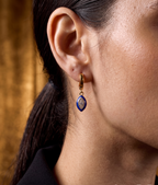 Blue Enamel CZ Drop Hoop Earrings for Women | Gold Plated Minimal Dangle Earrings