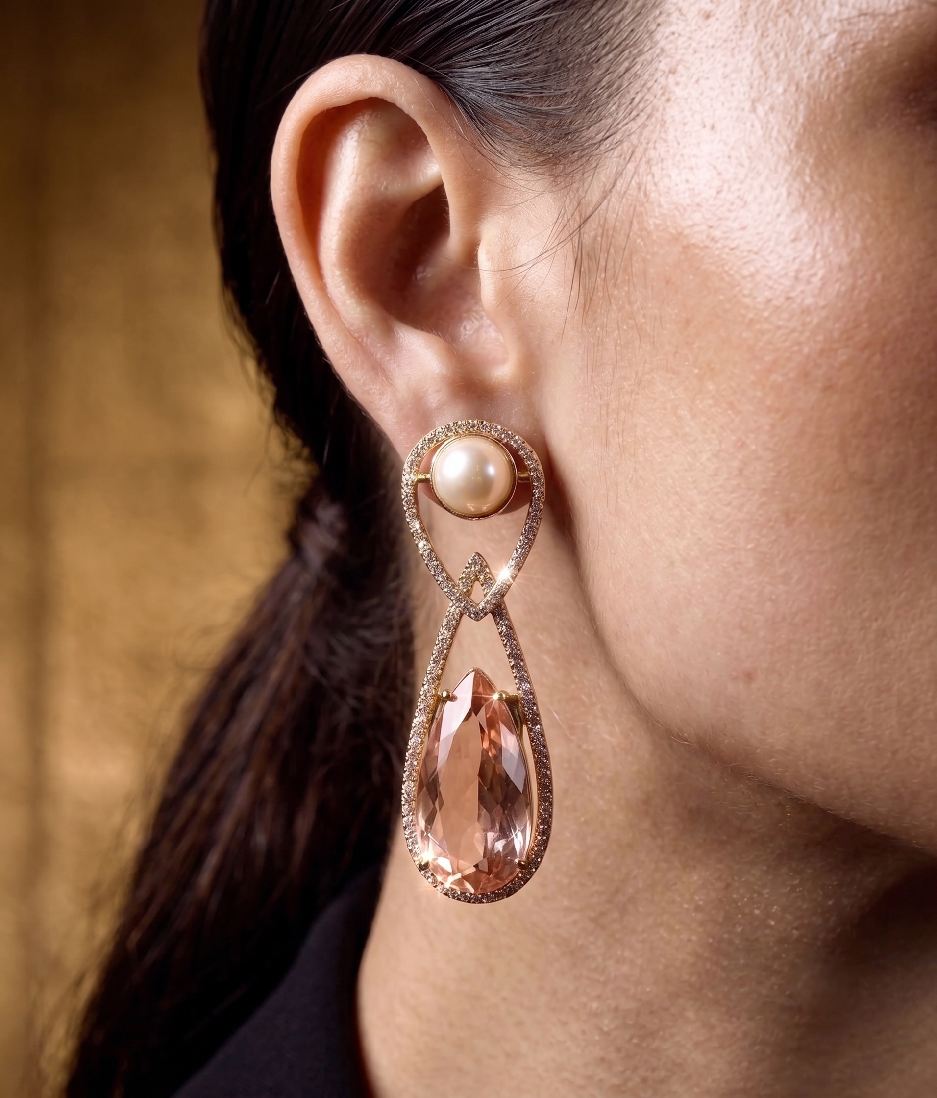 Pearl & Peach Teardrop CZ Drop Earrings